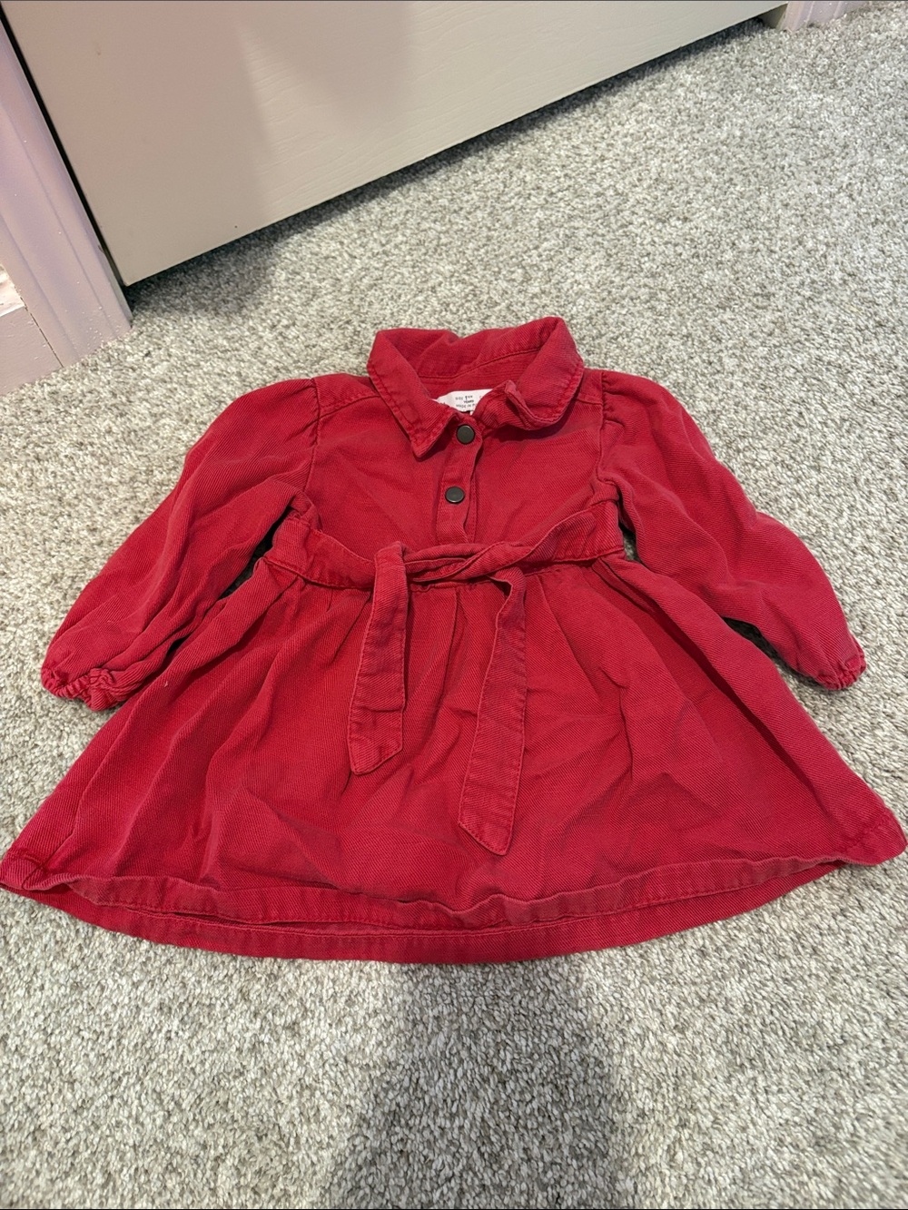 Zara Girls Red Corduroy Tie-Waist Dress